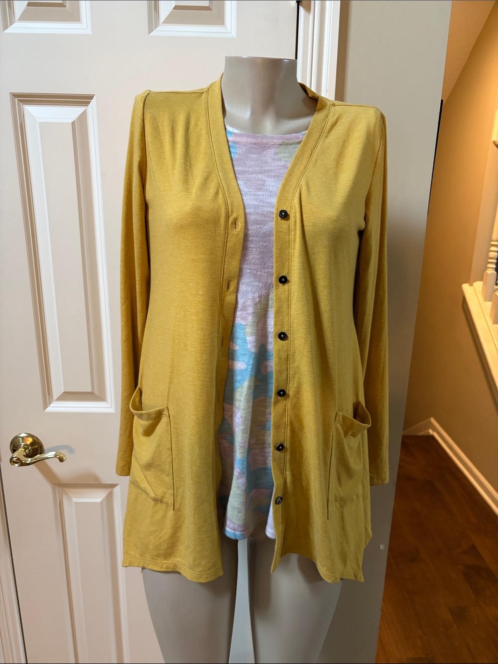 LOGO Lounge by Lori Goldstein Mustard Yellow Button-Front Cardigan, XS